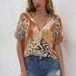 Loose Casual Leopard Print V-neck Short Sleeves