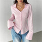 Women's Striped All-matching Casual Bell Sleeve Polo Collar Top