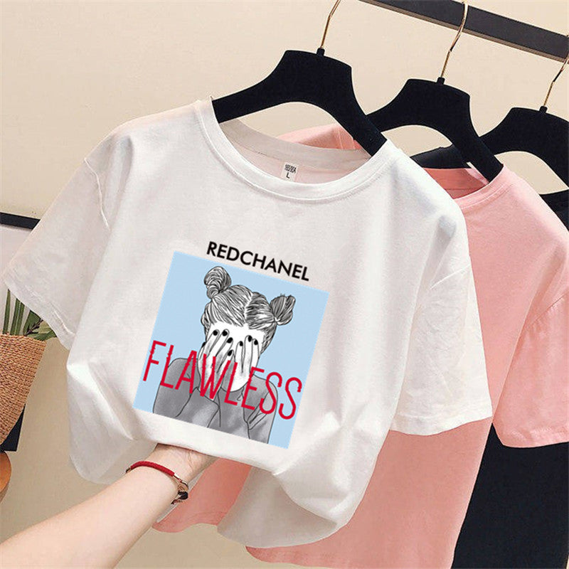 Women's loose ins trendy white short-sleeved t-shirt