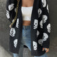 Women's Fashion Casual Halloween Skull Jacquard Knitted Long Sleeve Cardigan