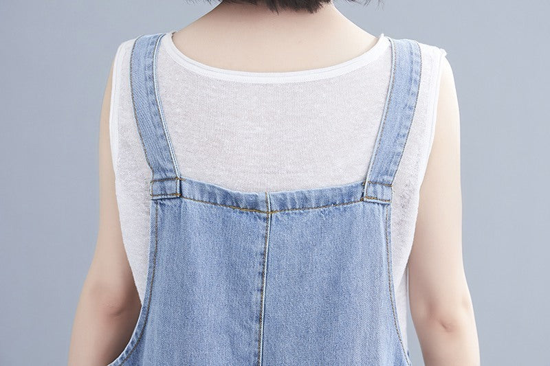 Fat Mm Artistic Style Embroidered Denim Suspenders