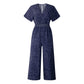 Women's printed V-neck pocket overalls