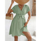 V-neck Batwing Sleeve Belt Decorative Casual And Comfortable Fashion Dress