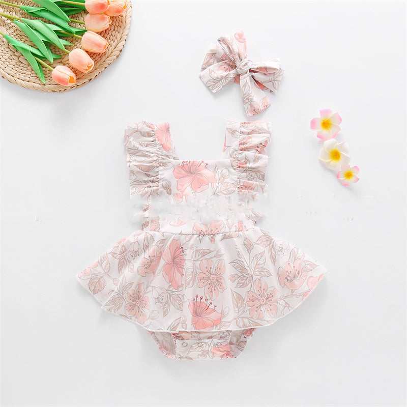 Girls Fashion Flower One-piece Romper