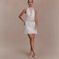 New Neck-hanging Lace-spliced Satin Dress Short Skirt