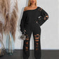 Women's Ripped Loose Sweater Two-piece Suit