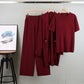 Elegant Knitted Mid-length Cardigan Coat Wide Leg Pants Three-piece Set