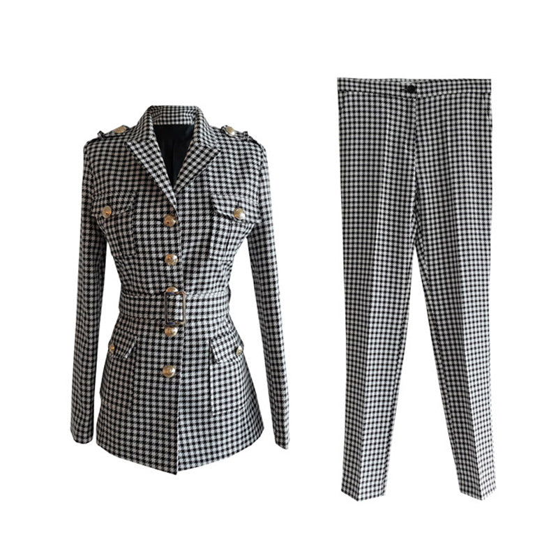 Women's two-piece plaid suit