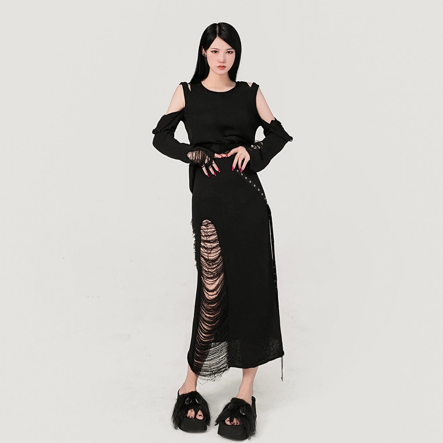 Jupe pull en tricot à trous pour femme