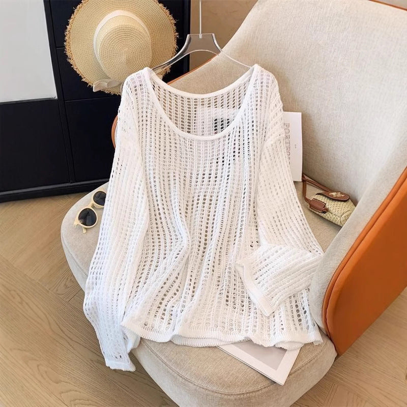Flab Hiding Sun Protective Blouse Round Neck Design Long Sleeve Top
