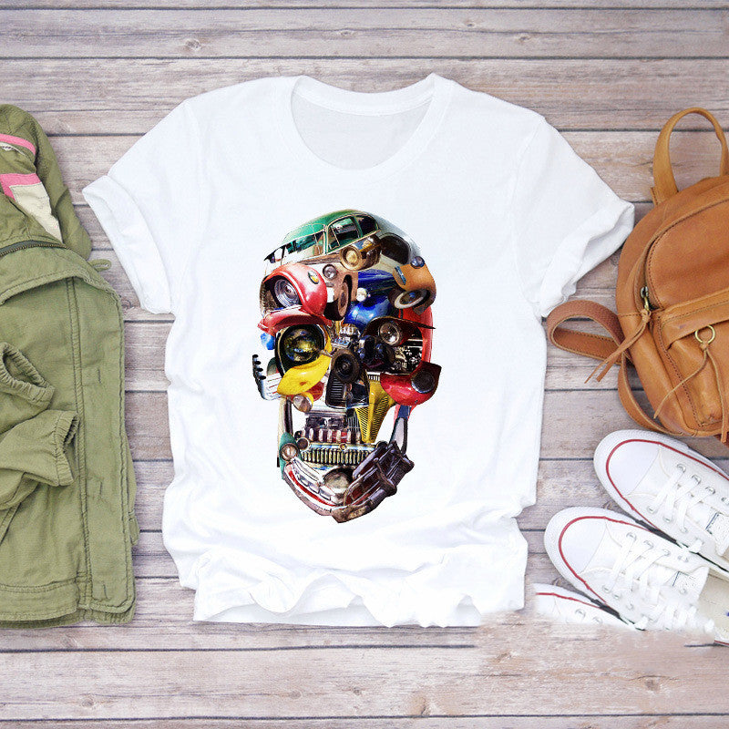 T-shirt personnalisé pour femme avec imprimé tête de mort, papillon et plante