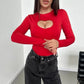 Hollowed Heart Shape See-through Round Neck T-shirt