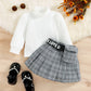 Costume à carreaux style coréen pour enfants, automne-hiver, haut à col roulé et rayures en coton