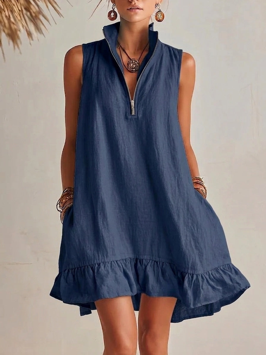 Pure-color Atmospheric Beach Dress Sleeveless Vacation Lace Dress For Women