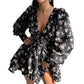 Women's Printed Puff Sleeve Waist Cinching Dress