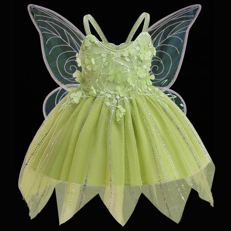 Elf Mesh Stitching Princess Strap Bubble Dress