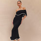 Contrast Color Waist Trimming Ruffles Tube Top Dress