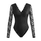Sexy Solid-Color Lace Long-Sleeve Sheer Bodycon Jumpsuit