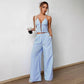 Summer Stripes Vest Plus Stretchy Straight-leg Pants Casual Two-piece Suit