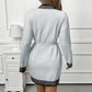 Striped Design Half Turtleneck Contrast Color Long Sleeves Woolen Skirt
