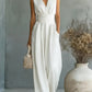 Womens Elegant Sleeveless Waist-Cinching V-Neck Sophisticated Jumpsuit