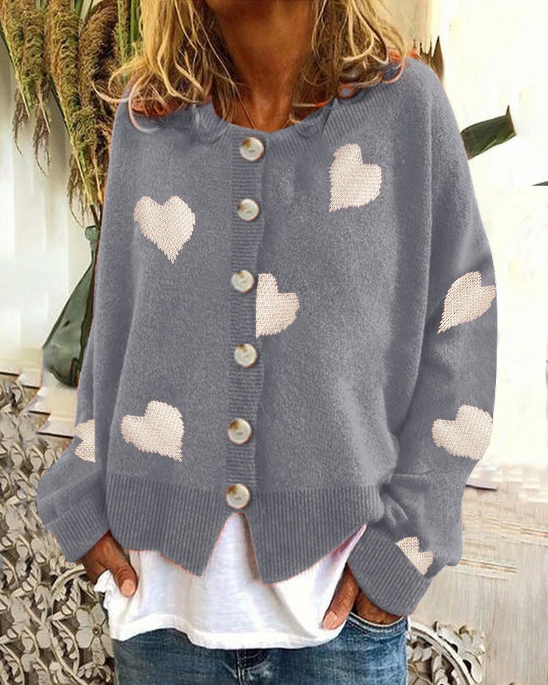 Pull cœur pour femme, cardigan simple boutonnage, manteau en tricot, vêtements d'extérieur
