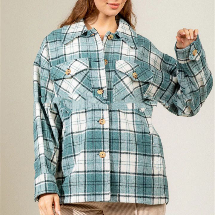 Women's Lapel Long Sleeve Brushed Wool Jacket