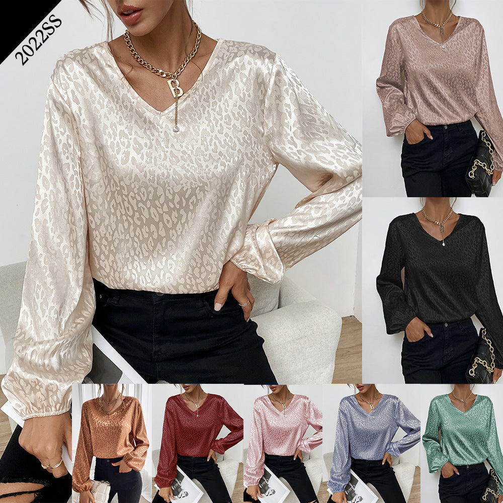 Women's New V-neck Pullover Leopard Print Shirt