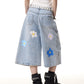 American Vintage Small Flower Loose Straight-leg Denim Cropped Pants For Women