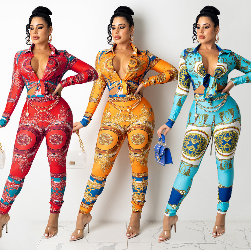 Fashion Digital Positioning Printing Tight-Fitting Two-Piece Suit