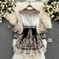 Women's V-neck Lantern Sleeve Printed Dress
