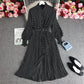 Women's POLO Collar Slim Fit Long Polka Dot Chiffon Pleated Skirt