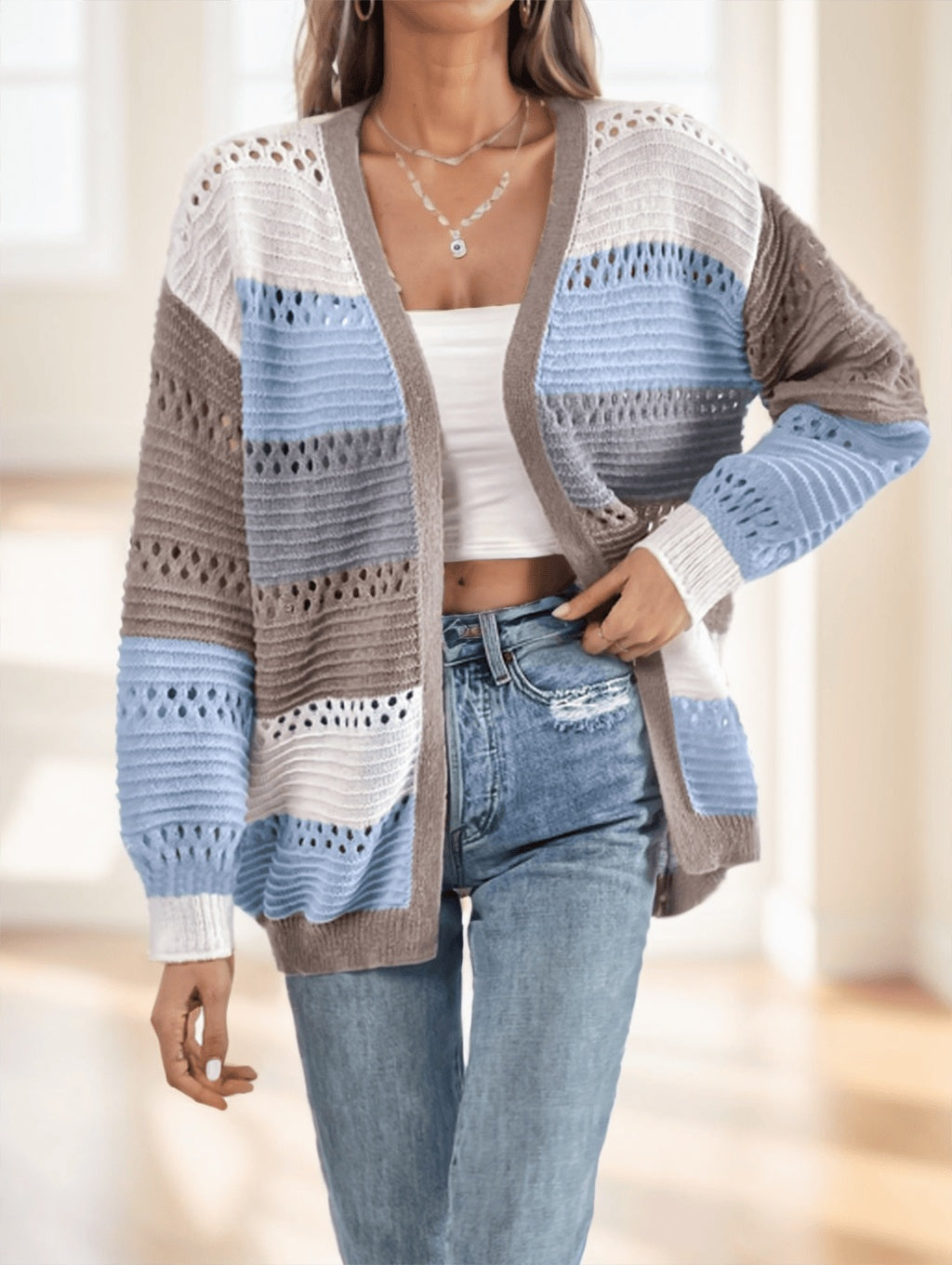 A Multicolored Striped Coat For Ladies