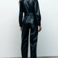 Faux Leather Belt Decorative Jumpsuit