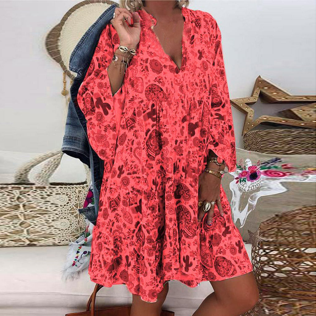Women's printed button Ruffle shirt skirt