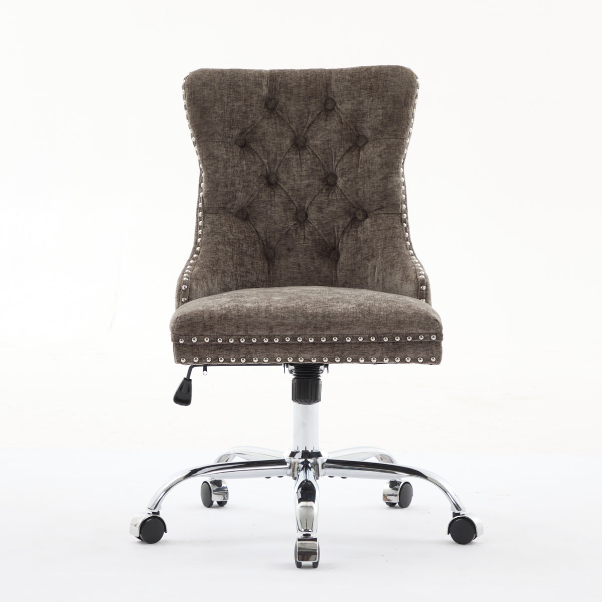 A&A Furniture Office Chair,Modern Chenille Upholstered Tufted Button Home Office Chair With Chrome Metal Base,Adjustable Desk Chair Swivel Office Chair Gray