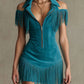 Retro Suede Tassel Off-Shoulder Dress