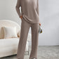 Fashion Solid Striped Suit V-neck Long-sleeved Top And Casual Straight Pants Loose Temperament Women's Clothing