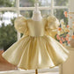 Girls' Dress New Champagne Satin Flower Girl Puff Sleeve