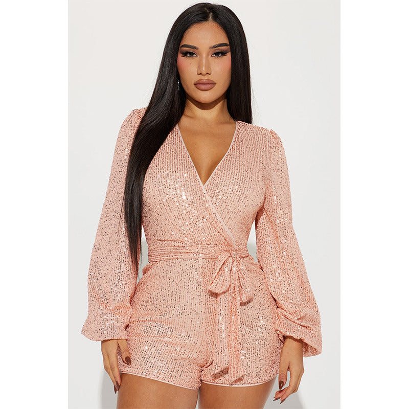 Short une pièce personnalisé à paillettes pour femme