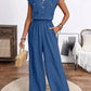 Women's V-neck Buttons Patch Pocket Jumpsuit