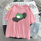 T-shirt col rond à manches courtes et col rond pour femme, vêtement simple et mignon, style grenouille, haut ample et amincissant, été