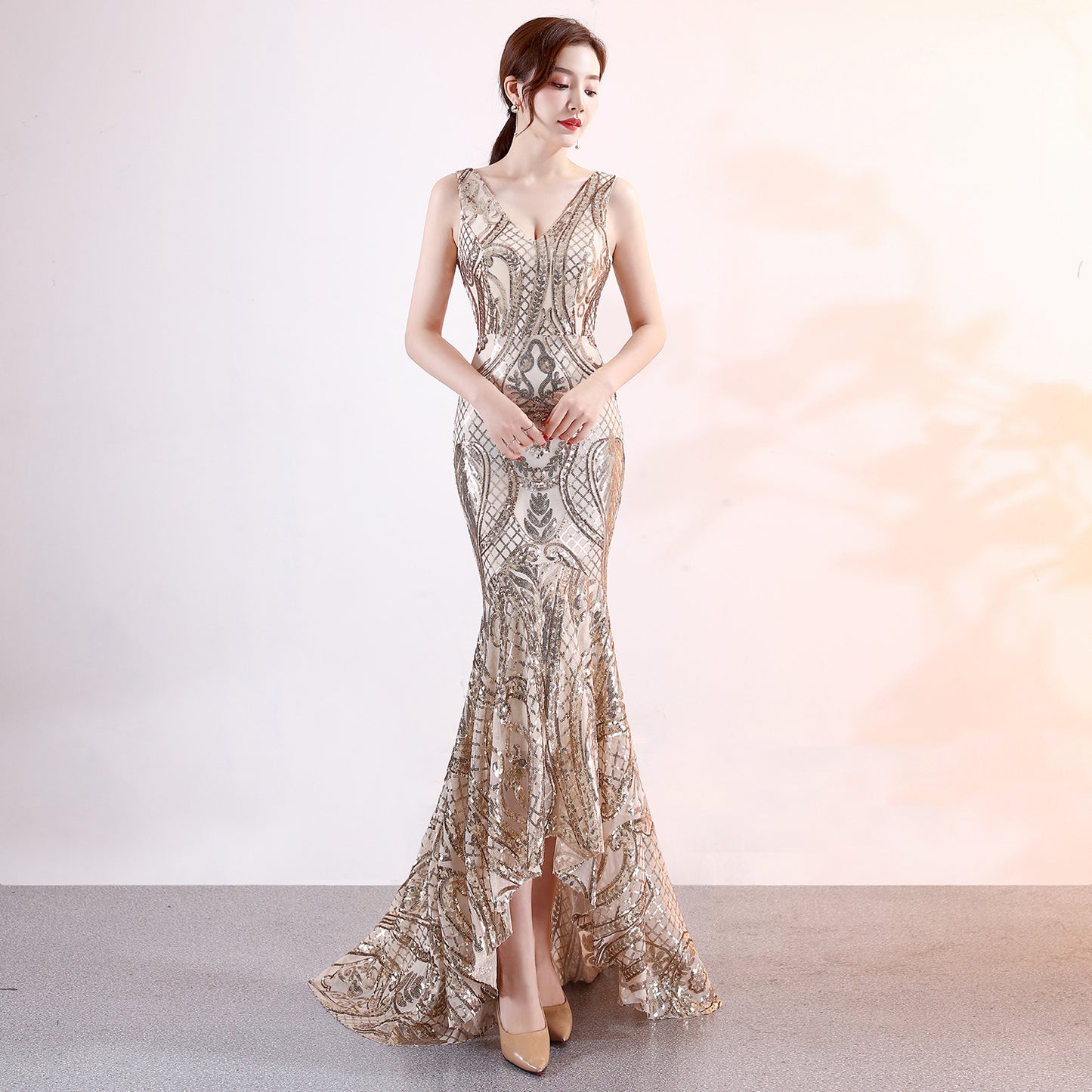 Robe de soirée à col en V pour femme