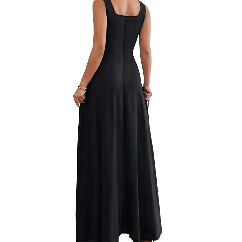 Robe décontractée sans manches à col carré et couleur unie pour femme