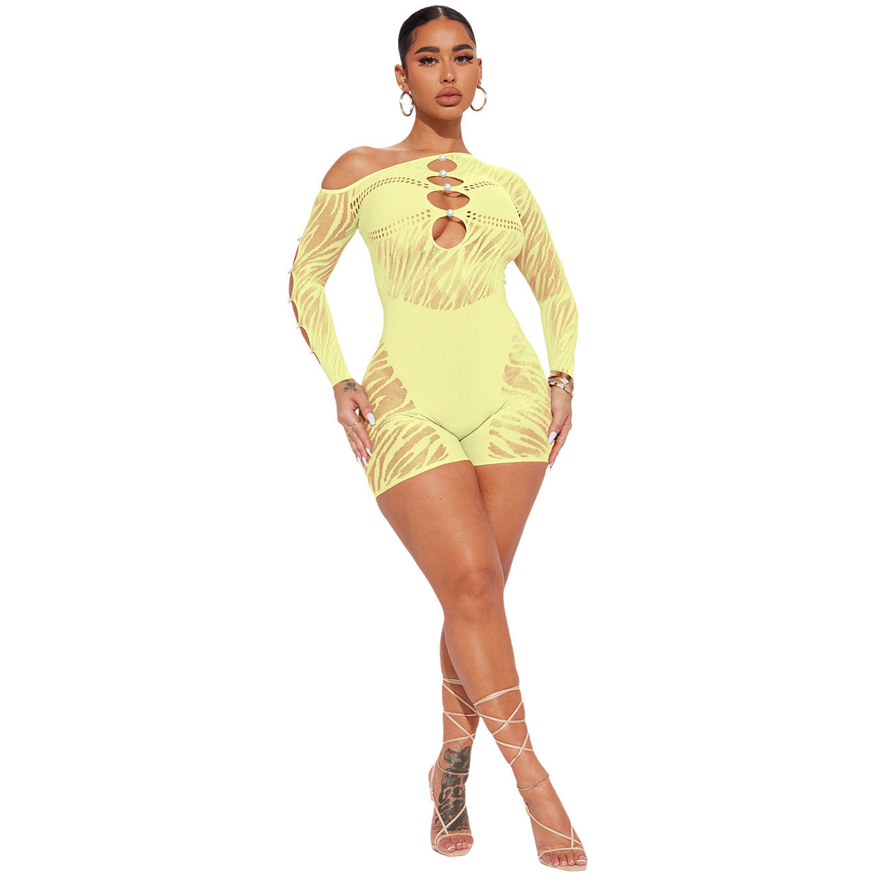 Combinaison sexy asymétrique à motif cheval et boucle en perles pour femme