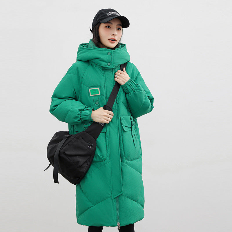 Manteau en coton avec chapeau amovible et doudoune rembourrée au-dessus du genou