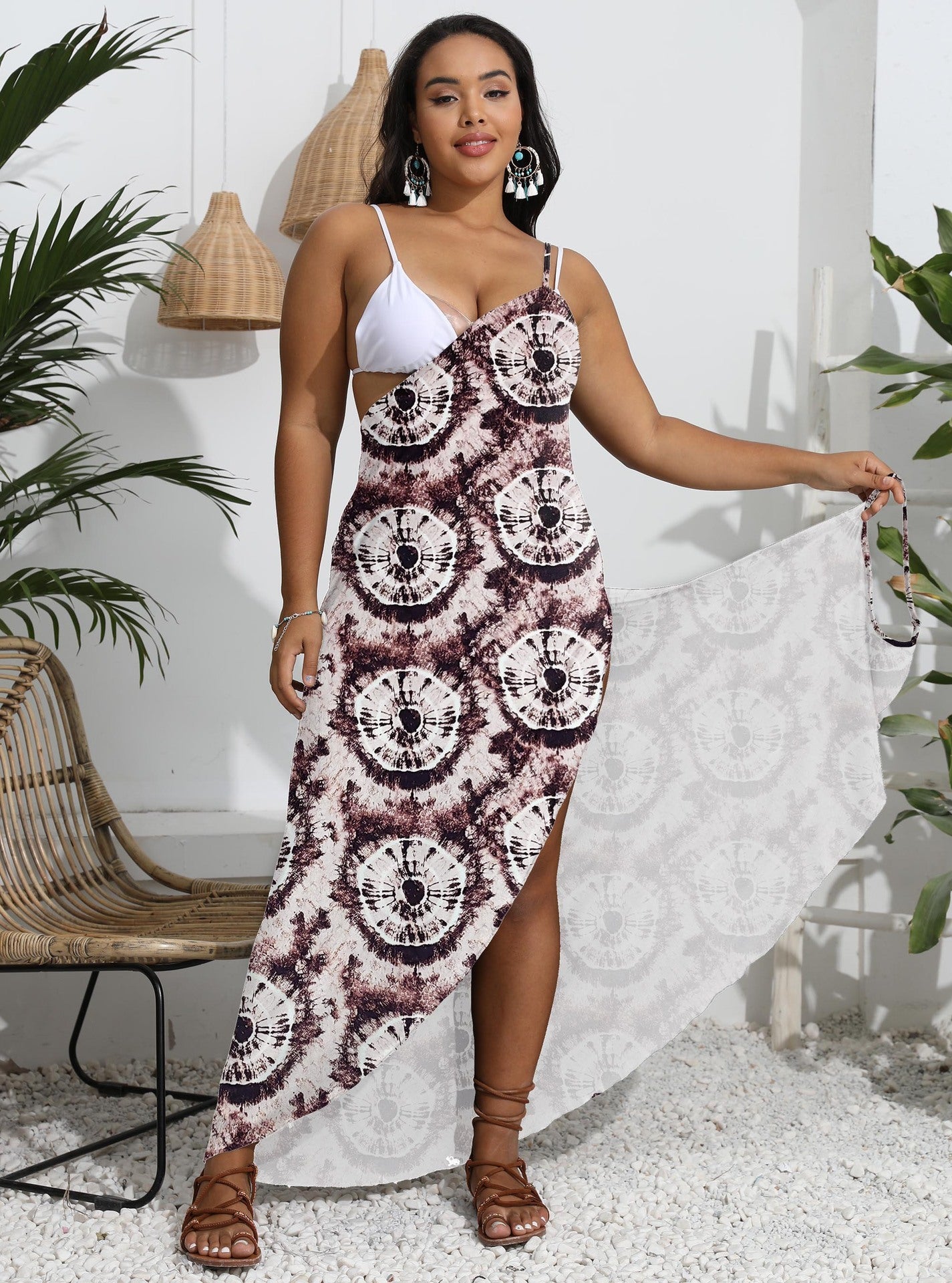 Plus Size Women's Non-positioning Printed One-piece Beach Dress