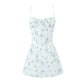 Seaside Holiday Floral Strap Back Cross Tied Slim Fit Fishbone Mini Dress