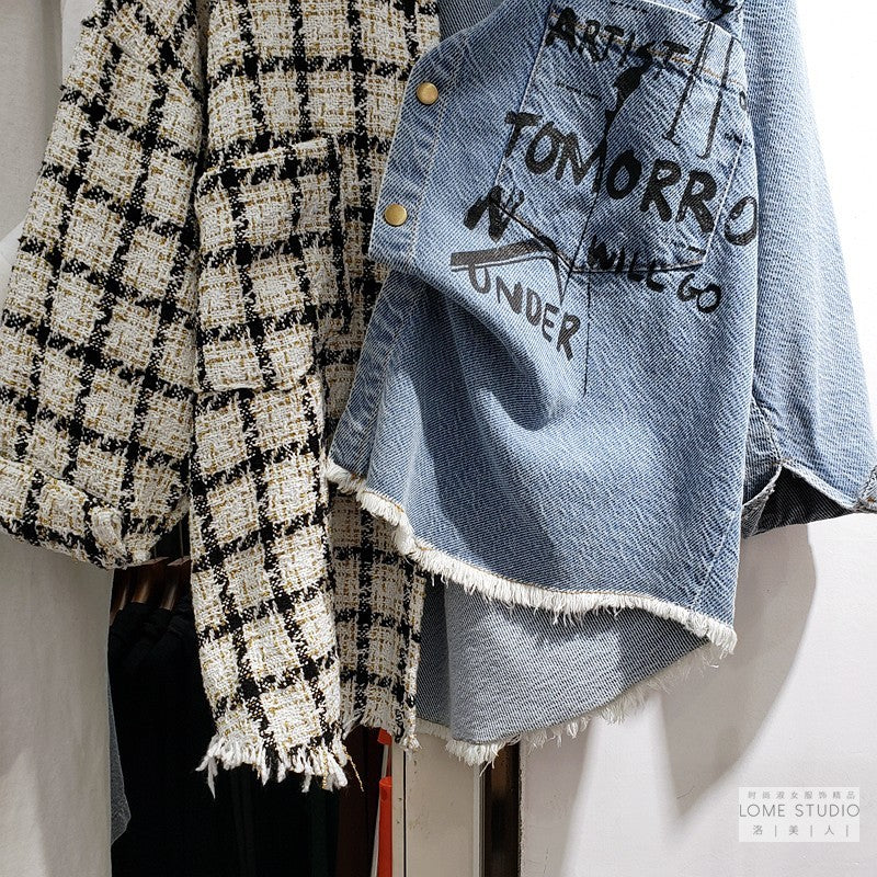 Design Sense Denim Jacket Female Hong Kong Flavor Retro Loose Casual Small Fragrance Top