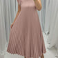 Robe longue plissée à manches courtes et col rond pour femme